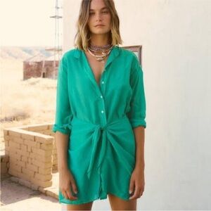 NWT Xirena Arly Green silk shirt dress tie waist size Large